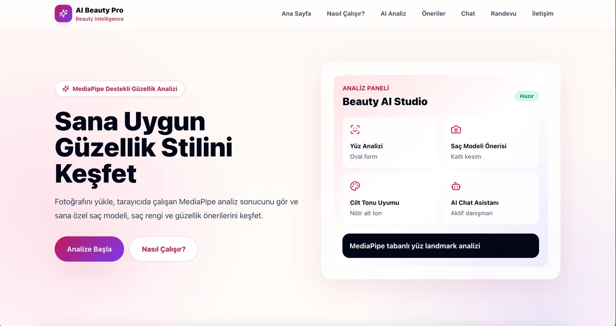 AI Beauty Pro Güzellik Uygulaması — arayüz ön izlemesi
