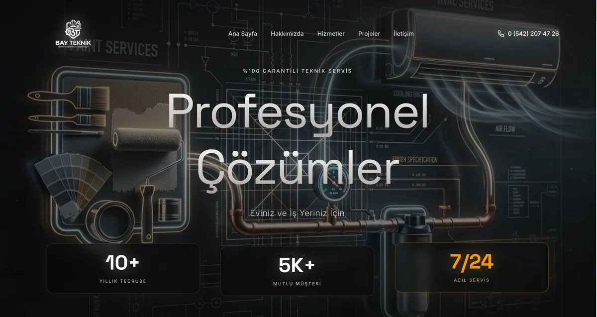 Teknik Servis Web Sitesi — arayüz ön izlemesi